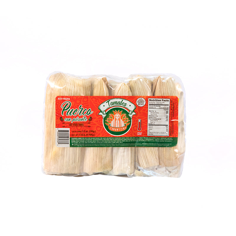 Tamales de puerco picante cocidos / 5Pcs